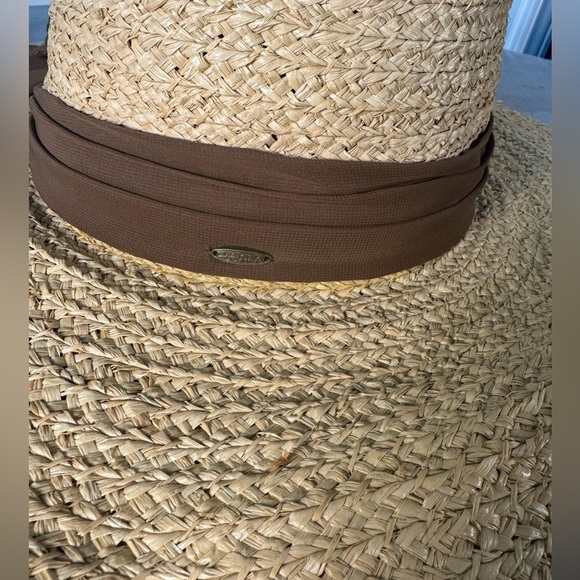 Scala Handcrafted Rafia Straw Sun Hat Wide Brim Chiffon Tie Womens One Size - Picture 4 of 10